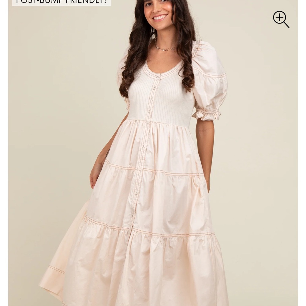 Pinkblush Cream Ruffled Tiered Midi Dress - Picture 6 of 7